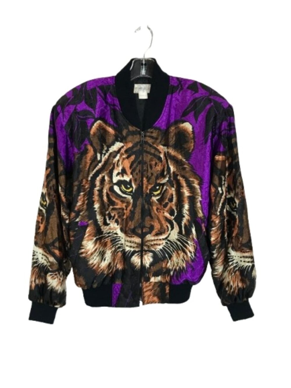 Rainbow Collection Size XL Vintage Vibrant Tiger Face Print Zip Up Bomber Jacket